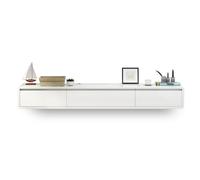 Meuble TV mural moderne flottant pour petits appartements - Meuble TV élégant de 140 cm avec 2 tiroirs et étagère flottante - Console multimédia élégante blanche pour rangement sous la télévision