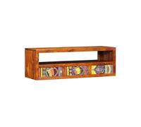 vidaXL Meuble TV mural G Bois massif d'acacia multicolore 90x30x30 cm 3 tiroirs