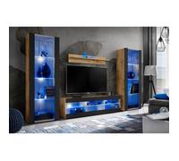 Meuble TV mural Open Set 6 corps bois naturel mat façade noir mat - Extreme Furniture - 290 x 159 x 35 cm