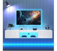 Meuble TV Mural pour Centre de Divertissement avec Lumières LED, 160cm Banc TV Suspendu avec Gestion des Câbles Blanc