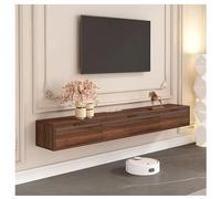 Meuble TV Mural Suspendu, Meuble TV Bas en Bois Massif, Rangement sous Le Téléviseur, Console Multimédia Moderne avec Passe-câbles pour Salon Ou Chambre(Brun,180x22x21 cm)