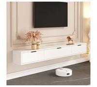 Meuble TV Mural Suspendu, Meuble TV Bas en Bois Massif, Rangement sous Le Téléviseur, Console Multimédia Moderne avec Passe-câbles pour Salon Ou Chambre(Blanc,160x22x21 cm)