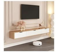 Meuble TV Mural Suspendu, Meuble TV Bas en Bois Massif, Rangement sous Le Téléviseur, Console Multimédia Moderne avec Passe-câbles pour Salon Ou Chambre(Natural,140x22x21 cm)