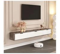 Meuble TV Mural Suspendu, Meuble TV Bas en Bois Massif, Rangement sous Le Téléviseur, Console Multimédia Moderne avec Passe-câbles pour Salon Ou Chambre(Grey,200x22x21 cm)