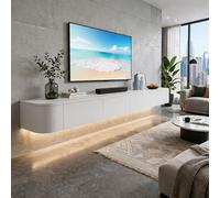 Meuble TV Mural Suspendu Moderne avec Tiroirs Rangement Fermé pour Salon Contemporain Meuble TV Flottant Design Intérieur Séjour Meuble Bas Fonctionnel pour Décoration Maison(Matte White LED,220cm)