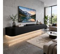 Meuble TV Mural Suspendu Moderne avec Tiroirs Rangement Fermé pour Salon Contemporain Meuble TV Flottant Design Intérieur Séjour Meuble Bas Fonctionnel pour Décoration Maison(Matte Black LED,220cm)