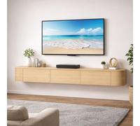 Meuble TV Mural Suspendu Moderne avec Tiroirs Rangement Fermé pour Salon Contemporain Meuble TV Flottant Design Intérieur Séjour Meuble Bas Fonctionnel pour Décoration Maison(Natural Oak,280cm)