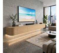 Meuble TV Mural Suspendu Moderne avec Tiroirs Rangement Fermé pour Salon Contemporain Meuble TV Flottant Design Intérieur Séjour Meuble Bas Fonctionnel pour Décoration Maison(Natural Oak LED,240cm)