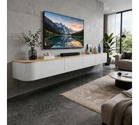Meuble TV Mural Suspendu Moderne avec Tiroirs Rangement Fermé pour Salon Contemporain Meuble TV Flottant Design Intérieur Séjour Meuble Bas Fonctionnel pour Décoration Maison(White Oak Top,280cm)