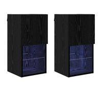 Meuble TV mural - vidaXL - Chêne Noir - Bois d'ingénierie - 30,5 x 30 x 60 cm - Bandes LED intégrées - 2 portes