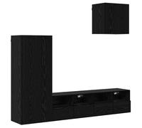 Meuble TV mural - vidaXL - Chêne noir - Bois d'ingénierie - 40,5 x 30 x 102 cm - 4 portes - 12 étagères