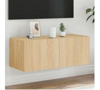 Vidaxl Meuble Tv Mural Avec Lumières Led Chêne Sonoma 80x35x31 Cm
