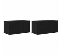 Meuble TV mural - vidaXL - Noir - Bois d'ingénierie - 60x30x30 cm - 2 portes - Étagères intégrées - Rangement caché