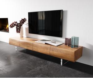 Meuble TV New Live-Edge 200 cm acacia naturel 4 portes pied acrylique