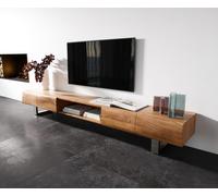 Meuble-TV New Live-Edge 240 cm acacia naturel 4 portes 1 compartiment patin inoxyda le brossé