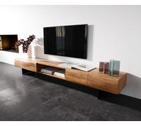 Meuble-TV New Live-Edge 240 cm acacia naturel 4 portes 1 compartiment pied flottant métal noir