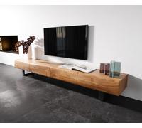 Meuble-TV New Live-Edge 240 cm acacia naturel 4 tiroirs patins métal noir