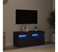 Meuble TV Noir 90x35x40 cm avec lumières LED RVB, Meuble Console média Robuste pour Salon et Chambre, Meuble TV avec Espace Rangement et connecteur USB intégré, Design Moderne Tendance