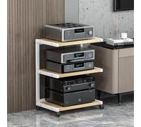 Meuble TV noir à roulettes, tour audio d'angle, étagère de rangement à 5 niveaux pour console de jeux, platine vinyle, équipement audiovisuel, gestion des câbles, meuble de rangement gain de place p