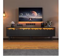 Meuble TV Noir avec LED, Meuble Télé Pas Cher avec Rangement, Table Television Salon Jusqu’à 75, Tiroirs et Portes, 176 x 38 x