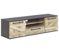 Meuble TV Noir et Bois Clair avec 2 Portes et Tiroir Spacieux Solution Rangement Idéale pour Salon ou Chambre au Style Rustique et Campagne Beliani