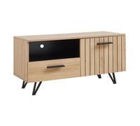 [en.casa] Meuble TV avec Tiroir Porte d'Armoire Compartiment de Rangement Ouvert Banc Télé Design Intemporel pour Salon Panneau de Particules 100 x 38 x 49 cm Effet Chêne Noir