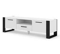 Meuble TV Nuka 160 cm Meuble Hi-FI sideboeard Blanc Mat Jambes Noires et poignées