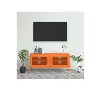 Meuble Tv 1 Pièce 2 Portes Grillagées Étagère Réglable Acier Orange 105x35x50 Cm Orange