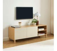 Meuble TV ORCA effet chêne et portes beiges 140 cm