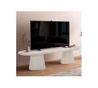 Meuble TV organique 159x44x40 cm effet ciment écru - HERMIO