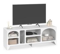 Meuble TV organique 6 niches Bois panneau de particule 140x40x50 cm Blanc Blanc