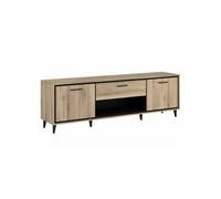 Meuble TV OSTAREL 2 portes 1 tiroir 1 niche aspect chêne noir 180x40x41cm