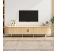 Meuble TV Ovale en Bois, Armoire Lowboard avec 2 Porte Coulissantes et 2 Tiroirs, Pieds Réglables, pour Salon ou