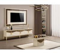 Meuble TV Panneau mural Table basse RTV Lowboard Gold 3pcs Beige