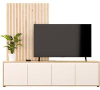 Meuble TV paroi - SKELPE - Sable / Chêne - 4 portes - 188,3 x 42 x 169,7 cm