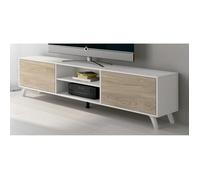 Meuble TV - PEGANE - Blanc/chêne - 2 portes - 2 niches - 180x39,6x49 cm