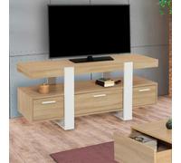 Meuble Tv Phoenix Avec Tiroirs Bois Et Blanc Blanc