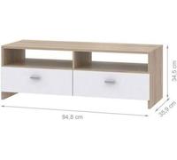 Meuble TV PILVI - Blanc mat et chene - Contemporain - L 95 x P 36 x H 34,5 cm