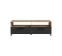Meuble TV PILVI - Style contemporain - Décor Chêne et Noir - 2 Abattants + 2 niches - L 95 x P 36 x H 34,5 cm Noir