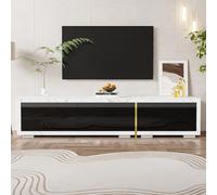 Meuble TV pivotant, longueur variable,140-260x40x30 cm, Blanc+Noir