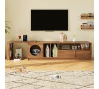 Meuble TV pivotant Moderne - Multifonctionnel et Extensible, adapté aux Animaux de Compagnie, avec Portes vitrées renforcées d'acier, Espace de Repos pour Chat (s