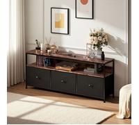 Meuble TV Polyvalent 108cm-Buffet avec Éclairage RGB - Structure Métal Industriel, Plateau Bois Tigré, Rangement 3 Tiroirs