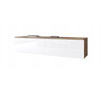 Meuble TV pour salon 140 cm, 2 portes, blanc brillant, universel