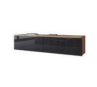 Meuble TV pour salon 140 cm, 2 portes, blanc cassé + noir brillant, universel