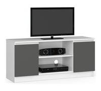 Meuble TV pour salon AKORD Blanc 120 cm 2 portes façade Gris Graphite 2 étagères 120x40x55 cm Blanc / Gris Graphite G