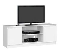 Meuble TV pour salon AKORD Blanc 140 cm 2 portes façade Blanche 2 étagères 140x40x55 cm Blanc G