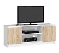 Meuble TV pour salon AKORD Blanc 140 cm 2 portes façade Chêne Sonoma 2 étagères 140x40x55 cm Blanc / Chêne Sonoma G