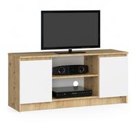 Meuble TV pour salon Chêne Artisan 120 cm 2 portes façade Blanche 2 étagères 120x40x55 cm