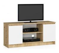 Meuble TV pour salon AKORD Chêne Artisan 120 cm 2 portes façade Blanche 2 étagères 120x40x55 cm Chêne Artisan / Blanc G