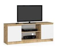 Meuble TV pour salon AKORD Chêne Artisan 140 cm 2 portes façade Blanche 2 étagères 140x40x55 cm Chêne Artisan / Blanc G